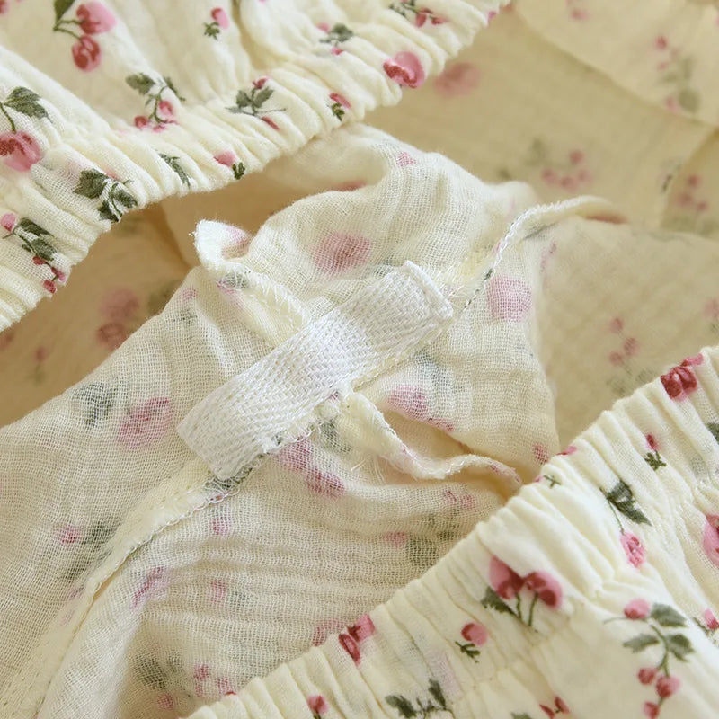 2025 Spring and Autumn Women's Pajama Set 100% Cotton Crepe Long sleeved Pants Two piece Cute and Sweet Home Fury Set Ladies.