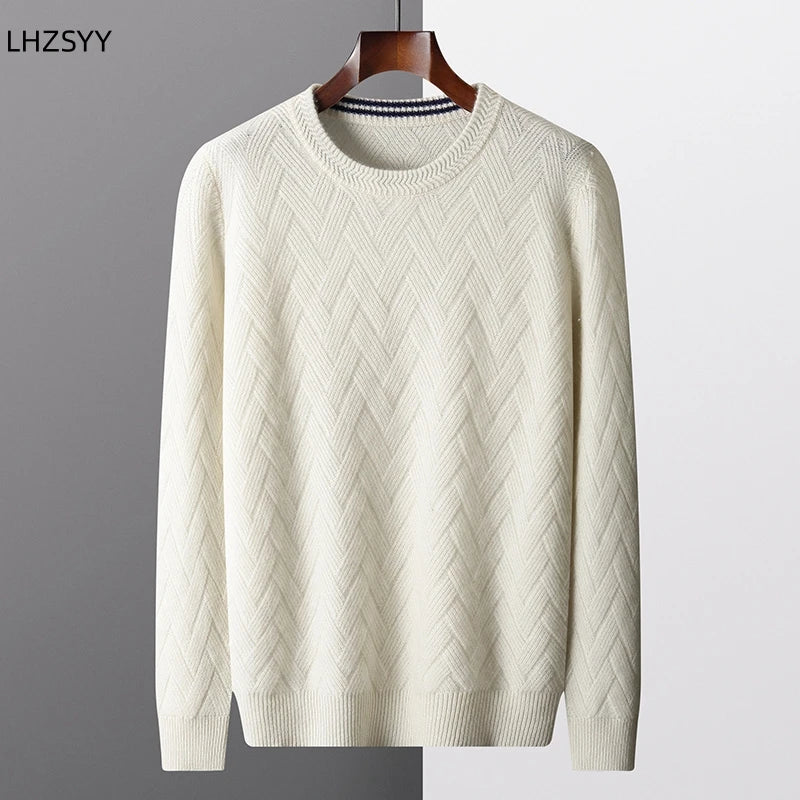 LHZSYY Men' New 100%Cashmere Sweater Winter O-Neck Mat Pullovers Long Sleeve Loose Plus Size Base Shirt Thicken Casual Knit Tops.