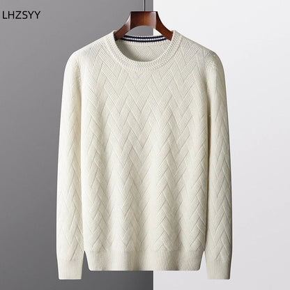 LHZSYY Men' New 100%Cashmere Sweater Winter O-Neck Mat Pullovers Long Sleeve Loose Plus Size Base Shirt Thicken Casual Knit Tops.