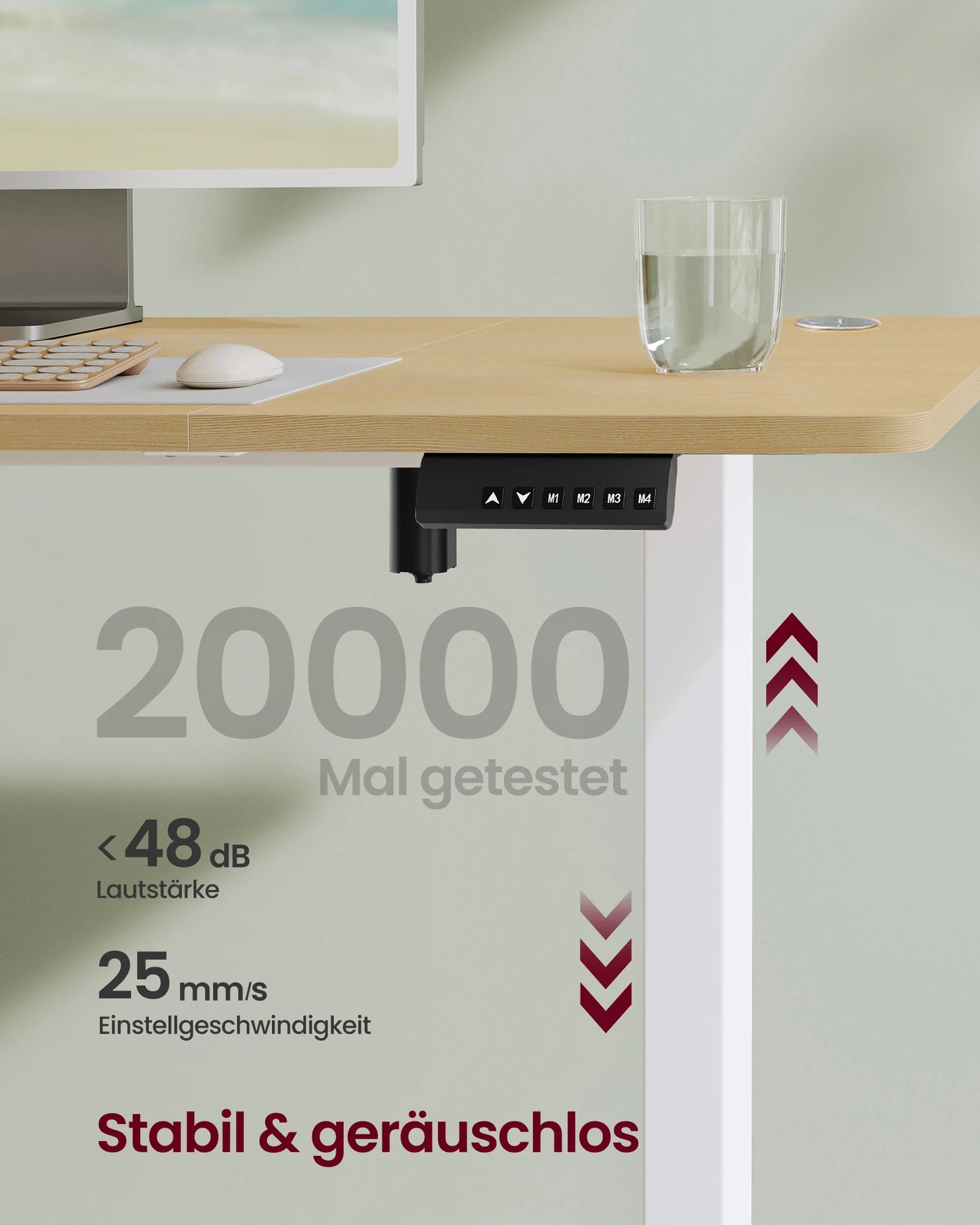 SONGMICS Höhenverstellbarer Schreibtisch elektrisch, 160 x 70 cm, verstellbarer Tisch, Memory-Funktion für 4 Höhen, für Büro