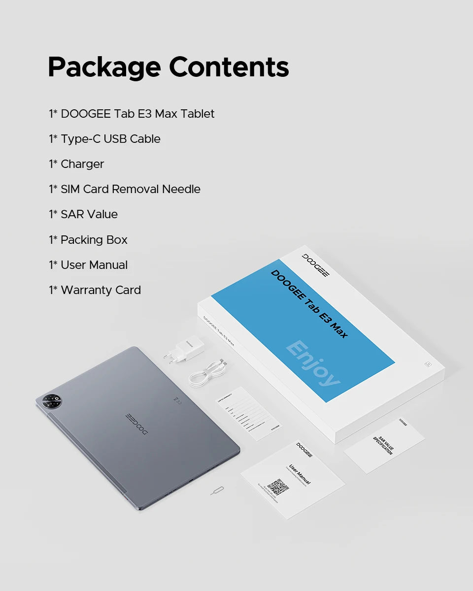 Doogee Tab E3 Max 2 in 1 Tablet Pc 14" 2.1K Display Android 15 32Gb (8+24) 256Gb 13500Mah Battery Qual Speaker Helio G100 Tablet