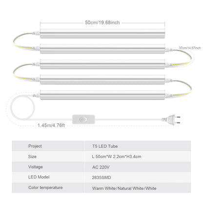 1.64FT T5 Light Bulbs Tube led 220V 110V 230V 50CM with Switch Power Cord Bar Lamp Kitchen Ceiling Home Decoration ampolleta led.