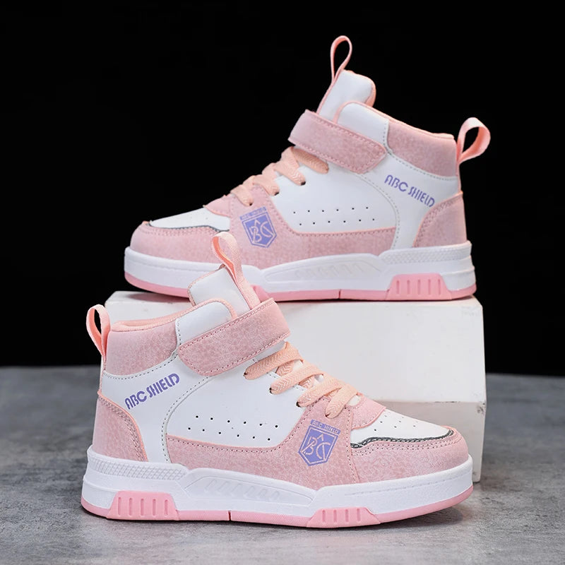 Luxury Design Girls Shoes Autumn Children Sneaker Autumn PU Leather High Top Shoes for Kids Sports Tennis Fashion Girl Sneaker.