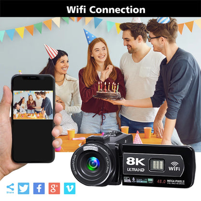 8K Digital Photography Camera 48MP Handheld DV 18X igital Zoom Camera Recorder 3'' LCD Touch Screen Portable Recording Camcorder.
