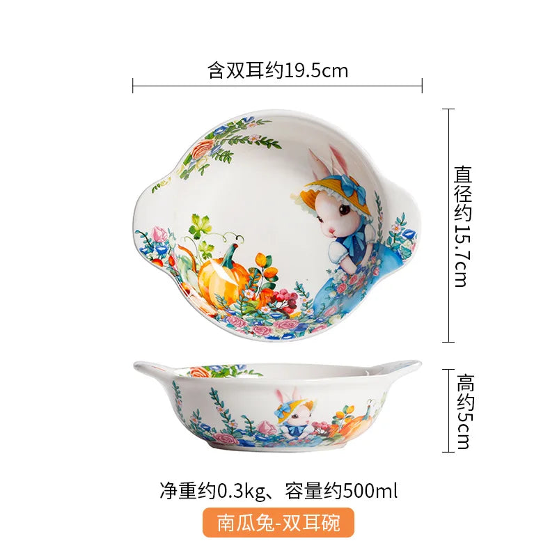 Creative Pumpkin Rabbit Pattern Tableware Garden Style Ceramic Plate Home Cute Dinner Plate Salad Bowl Kitchen Accessories