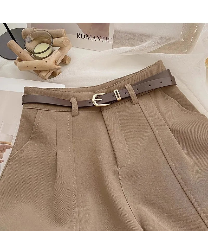 Casual Women A-Line Shorts Fashion Office Lady Commute Vintage Solid High Waist Short Pants Casual Streetwear Summer Trousers.