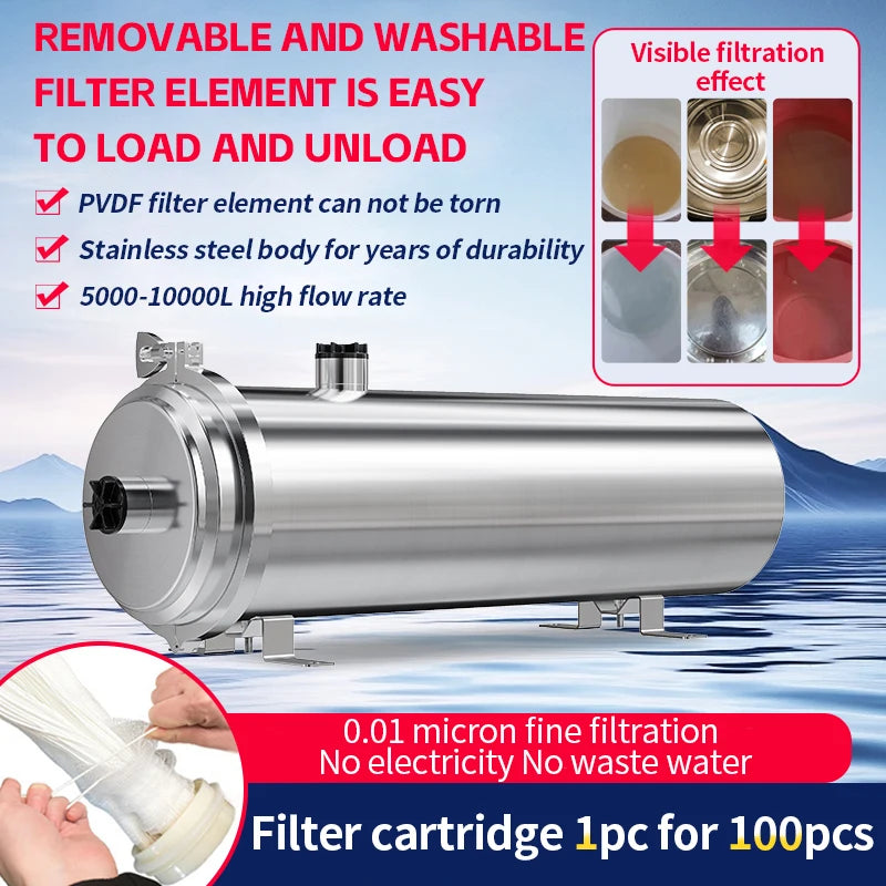 DIVEDEER PVC Filter Cartridge Water Purifier PVDF Ultra Filtration Water Purifier with Cleaning Tube Kitchen Drinking Water.