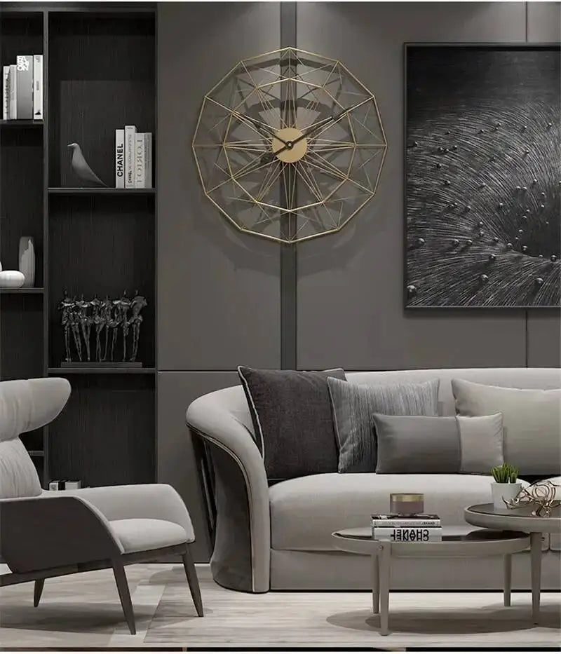 Wand für Design, großes Zimmer, 50 cm, geometrisches Büro, Eisen, Vintage-Industriestil, Uhr zum Aufhängen, Heimuhr, Dekoration, modernes Wohnen