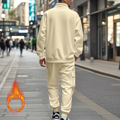 2024 Herbst und Winter Herren-Sporthosen-Set aus lässigem Samt mit warmem Reißverschluss