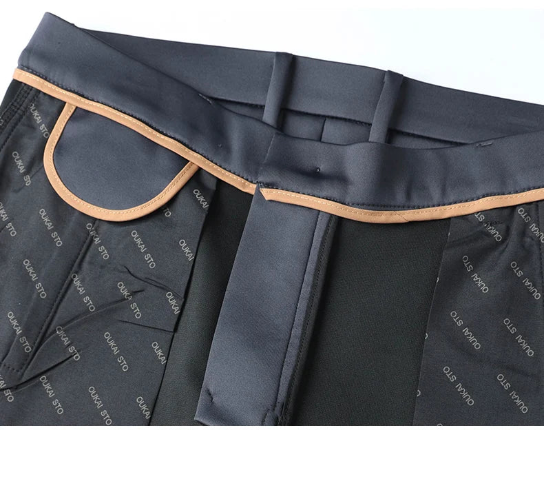 2025 Autumn Winter Suit Pants Men Baggy Straight Business High Waist Work Thick Embroidery Long Formal Trousers Male Plus Size