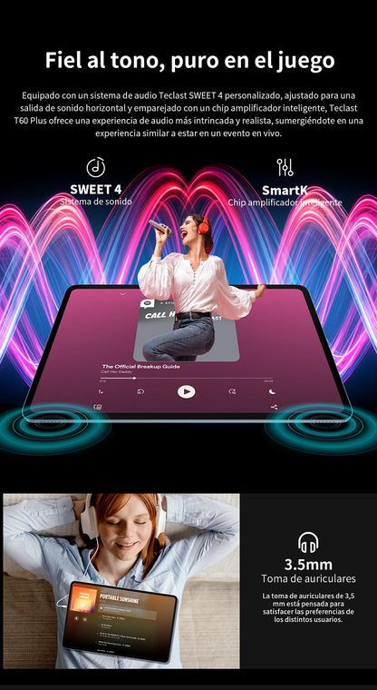 【New】Teclast T60 Plus 12 Inch Tddi 90Hz 2K Screen 2000X1200 Android 14 Widevine L1 Mtk Helio G88 (6Gb Ram+10Gb Expansion)16Gb/128Gb 8000Mah Battery 4g Lte Dual Sim Tf up to 1Tb