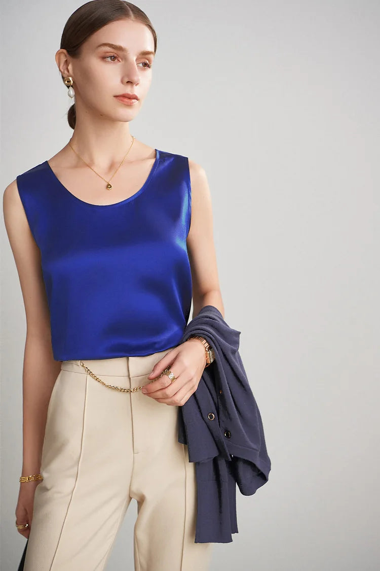 SuyaDream. Damen Basic Cozy Tanks, 100 % echte Seide, O-Ausschnitt, ärmelloses, schickes T-Shirt, 2025, solide Sommerwesten, Weiß, Rosa, Beige