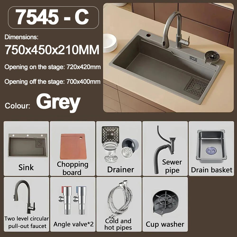 Thickening 304 stainless steel nano-coated Kitchen Sink Large-Capacity Single Sink Wear-Resistant Grey tank