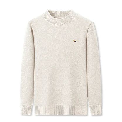 Luxury high-end round neck sweater men's winter trend brand embroidered Korean version casual plush warm thick knitted pullover.