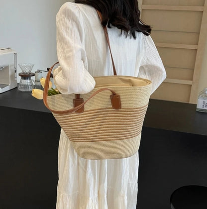 Straw bag bag women's summer inswind 2024 new beach seaside outdoor travel vacation large capacity shoulder bag.