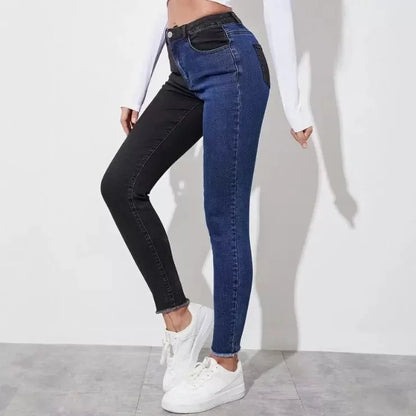 High Waist Casual Slimming Stretchy Jeans Women's Fashionable Versatile Pants High Waist Decorative No Elastic Band.