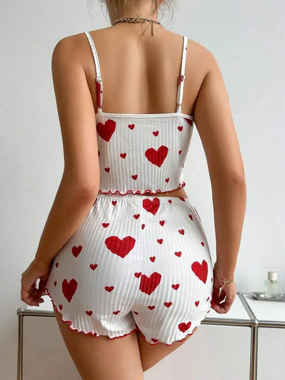 Sexy Herz Druck Pyjama Set Frauen Nachtwäsche Trendy Mode Lounge Tragen Nachtwäsche Zwei Stück Set Homewear Pyjamas