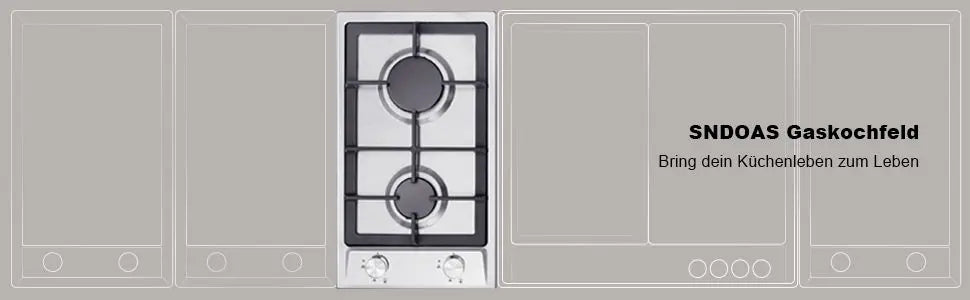 Stainless Steel Gas Hob Automatic Flame Protection 2 Bulbs | Dual Fuel Natural Gas/Propane Built-in/Freestanding 2400W 220-240V.