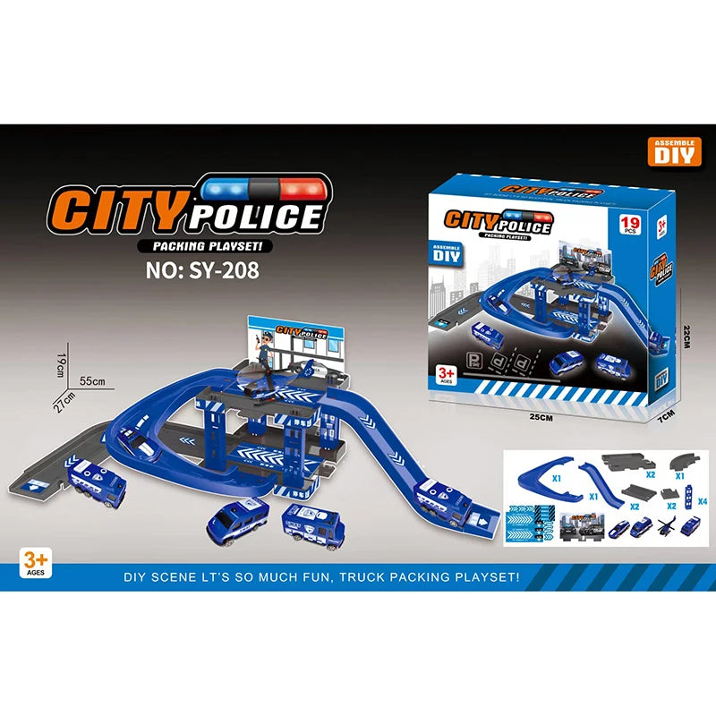 Parking Track Car Children Toys Police Cars Fire Engines Engineering Vehicle Ramp Road Construction Inertial Sliding Track Games.