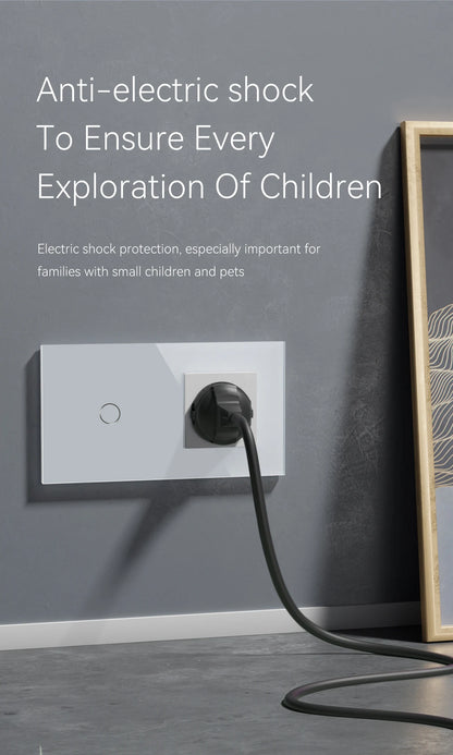 BSEED Touch-Lichtschalter mit EU-Stromsteckdosen, weiße Wand-LED-Schalter, 1/2/3 Gang, 1-Wege-Kristallglas-Panel, dunkle Hintergrundbeleuchtung.