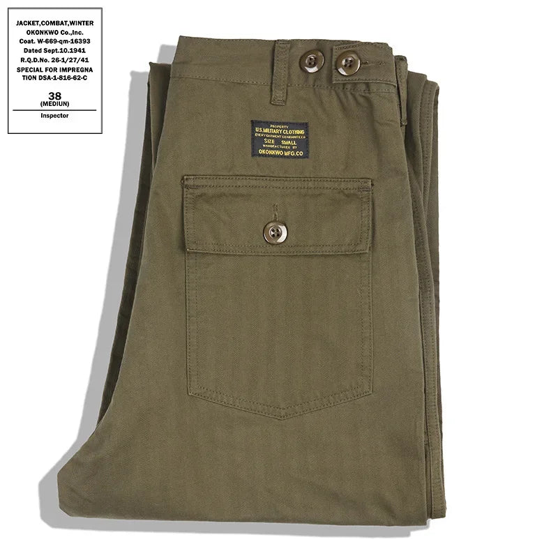 OKONKWO American Style Vintage Military Pants OG-107 Work Casual Pants People's Pattern Trousers Ame Kwo.