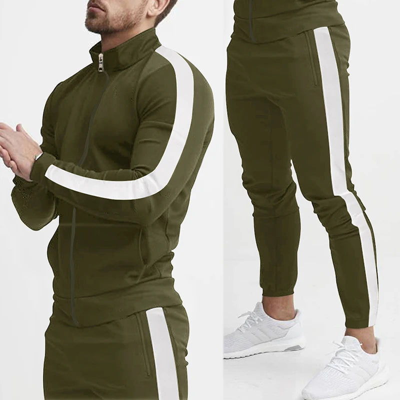 Frühling und Herbst neue Freizeit Herren Sport Set farbige Herren Stehkragen Casual Set trend ige Sport 2-teiliges Set.