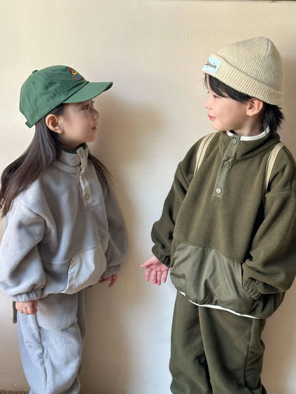 2025 Winter New Children Polar Fleece Sweatshirt Set Boys Girls Plus Velvet Thick Warm 2pcs Suit Kids Casual Sports Outfits