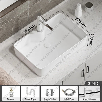 Large Square Ceramic Washbasin For Bathroom Countertop Basin White Sink Above Counter Pedestal Hotel Home Balcony Bathroom Sinks
