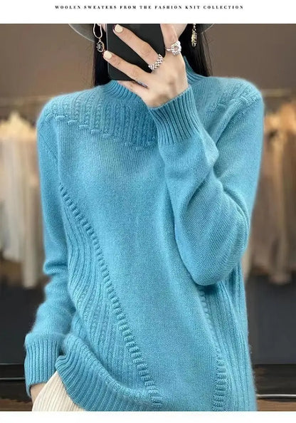 2024 herbst Neue Lose frauen Halb-rollkragen Verdickt Einfarbig Einfache Häkeln Beiläufige Gestrickte Pullover Pullover Top