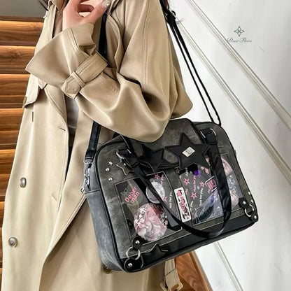 Y2K Trendy Star Ita Bag Lolita Girl Transparent Pocket Fashion Crossbody Bag Women's DIY Display Shoulder Bag Cute Purse Handbag.