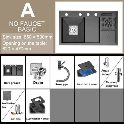 Stepped Stainless Steel Sink Kitchen with Cup Washer Multifunctional Large Single Slot Washbasin Dishwasher Sinks