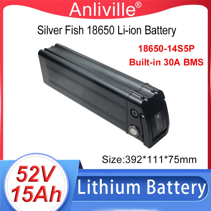 Silver Fish 36V/48V/52V/60V 10Ah 12Ah 15Ah 20A removable Lithium battery pack built-in BMS For 250W-1800W Folding E-two wheeler