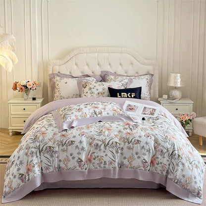 Flowers Prints Bedding Set Lyocell Eucalyptus Fiber Super Soft Silky Cool Feeling Duvet Cover Bed Sheet/Fitted Sheet Pillowcases