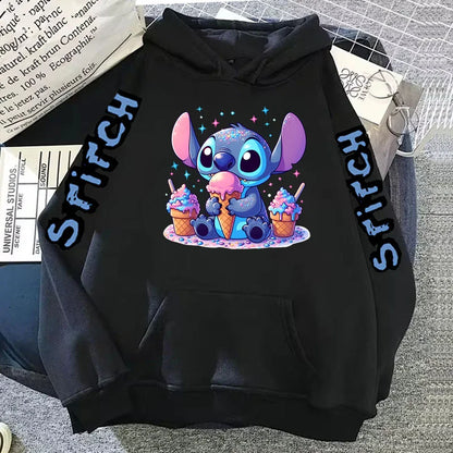 Luxury Brand Women's Hoodies Disney Lilo & Stitch Harajuku Jackets Japanese Fashion Winter Sweaters Women's Warm Sweatshirts.