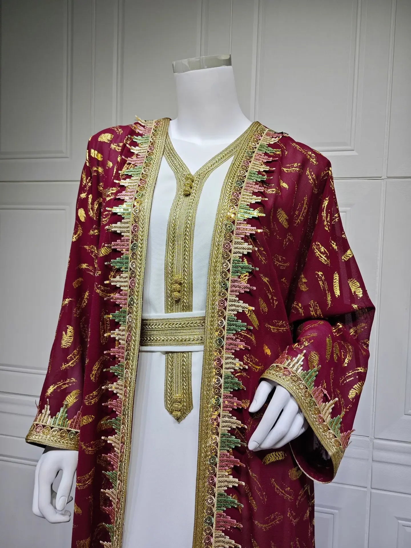 Muslim Abaya 3 Piece Set Women Party Dresses Cardigan Robe Sashes Suit Bronzing Jalabiya Ramadan Morocco Dubai Kaftan Vestidos