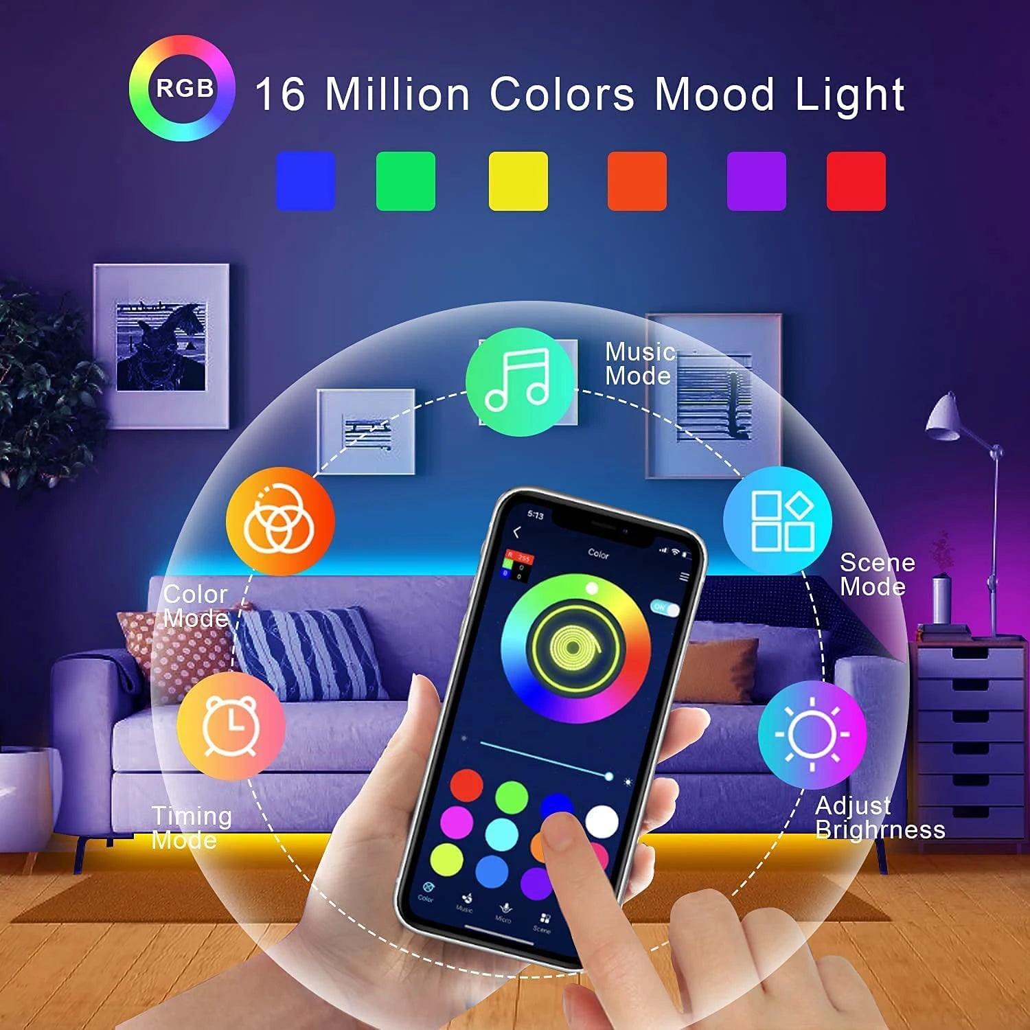 RGB-LED-Streifenlichter, 5 m, 10 m, 20 m, 30 m, LED-Raumlicht mit APP-Steuerung, flexibles Band, Luces-LED-Band für Zimmer, Schlafzimmer, Dekoration.