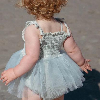 Blotona Kleinkind-Body für Babys, Mädchen, Blumenstickerei, zum Binden, Spaghettiträger, schulterfrei, Rocksaum, Strampler, Kleid und Stirnband.