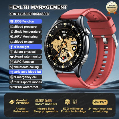 2025 New ECG+PPG Health Diagnosis Smartwatches Men Women Clock Uric Acid Lipid BP Heart rate Tracker NFC Sports Smart Watch IOS