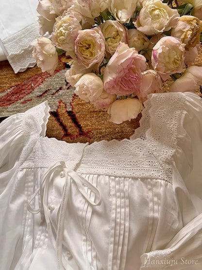 Sweet Spring Autumn Pure Cotton Women's Long Sleeve Pajama Set Loose Female Sleepwear Suits Royal Pyjama Home Wear Plus Size