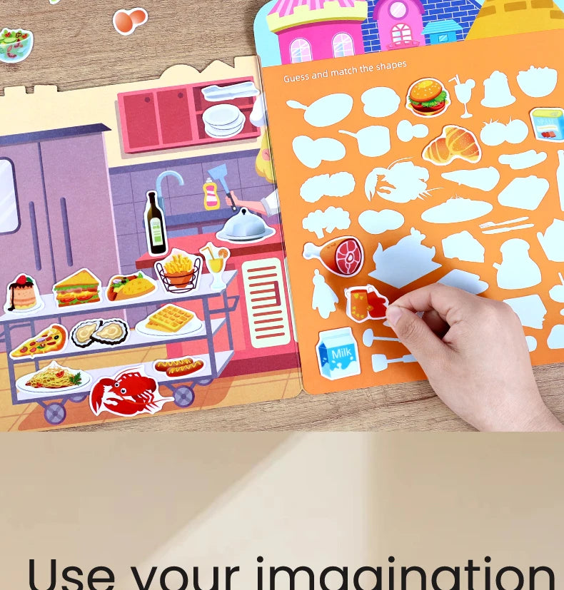 Kids' Reusable Castle Jelly Sticker Book Multi-Theme DIY Creative Jelly Stickers Portable Quiet Busy Book Montessori Sticker Toy.