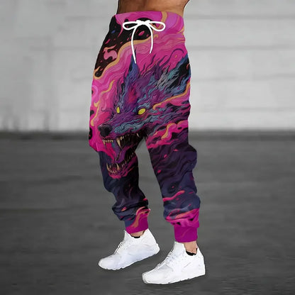 New Fashion Lion Pattern Printed Sweatpants Men's Loose Leisure Sports Pants Autumn And Winter Warm Pants Street Clothes For Men.