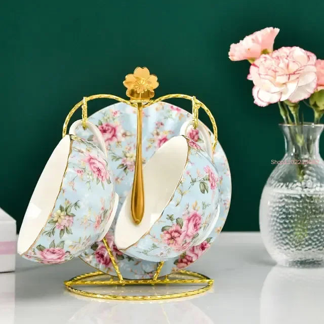 Tea Set Ceramic Coffee Cup Suit British Style High-Grade Bone China Golden edge Tea Cup And Saucer With A Spoon