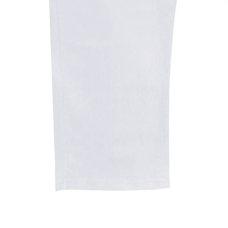 2024 drawstring men's simple fashion solid color casual cotton and linen straight trousers.