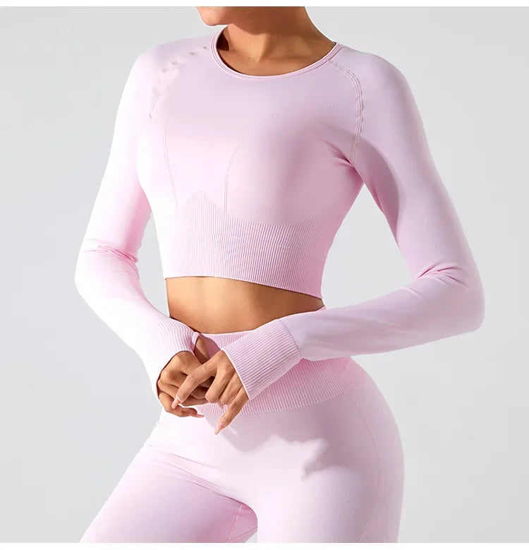 Women's Seamless Long Sleeve Top Yoga Shirts Running T-Shirt Workout Running Fitness Gym Sports Top Training Crop Top Solidcolor.