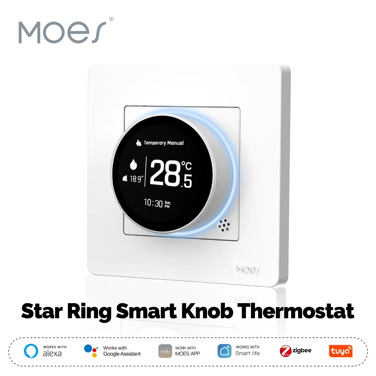 MOES Tuya ZigBee Smart Knob Thermostat Star Ring Series Temperature Controller Water Boiler Electric Heating With Alexa Google.