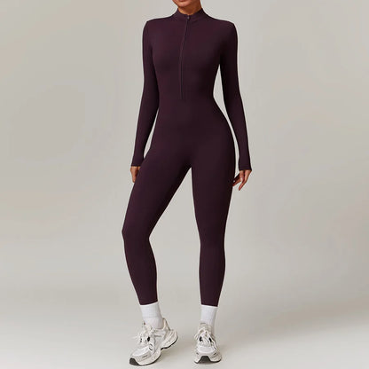 Zipper Workout Jumpsuit Sports Overalls Women Gym Clothing Running Long Sleeves Fitness Gym Tracksuit Short Sportswear Yoga Set
