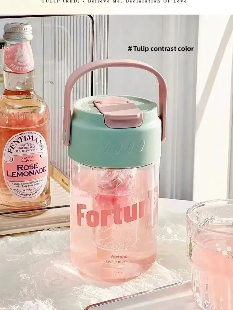 High Aesthetic Large Capacity Portable Sports Straw Cup for Girls Summer New Tea Separator Student Cup Water Bottle Gift.