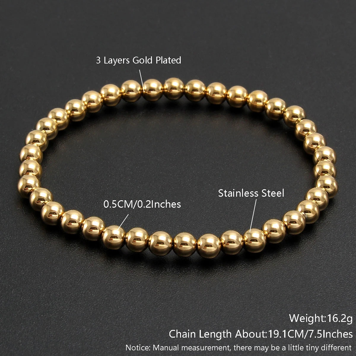 MHS.SUN Trend Stretch Stainless Steel Bracelets Gold Sliver Color 2MM 5MM 8MM Stacked Ball Beaded Bracelet For Women Men Jewelry