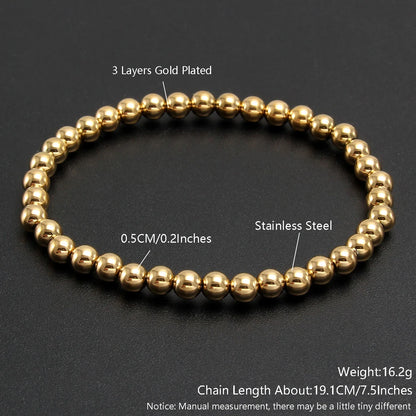 MHS.SUN Trend Stretch Stainless Steel Bracelets Gold Sliver Color 2MM 5MM 8MM Stacked Ball Beaded Bracelet For Women Men Jewelry
