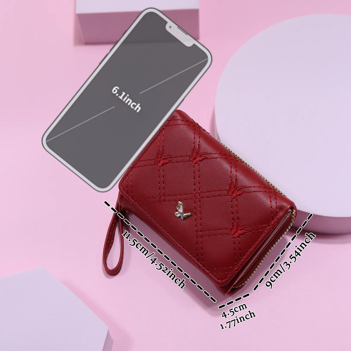 Ladies Large Capacity Butterfly Embroidery Clutch Wallet Tri-Fold Multi-Card Slot Zipper Coin Purse Fashionable Handbag.